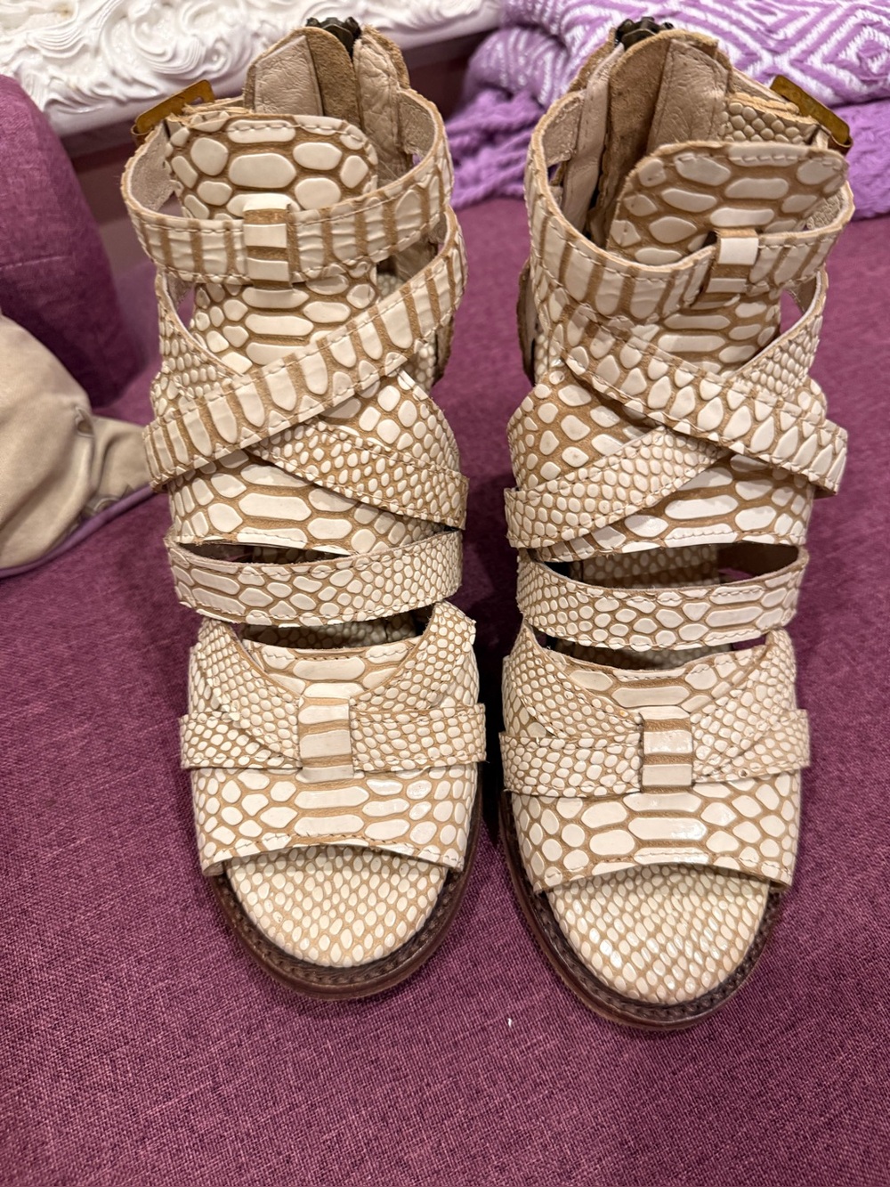 Women's Firebird Cream Textured Strappy Sandals